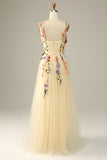 A Line Spaghetti Straps Purple Prom Dress With 3D Flowers