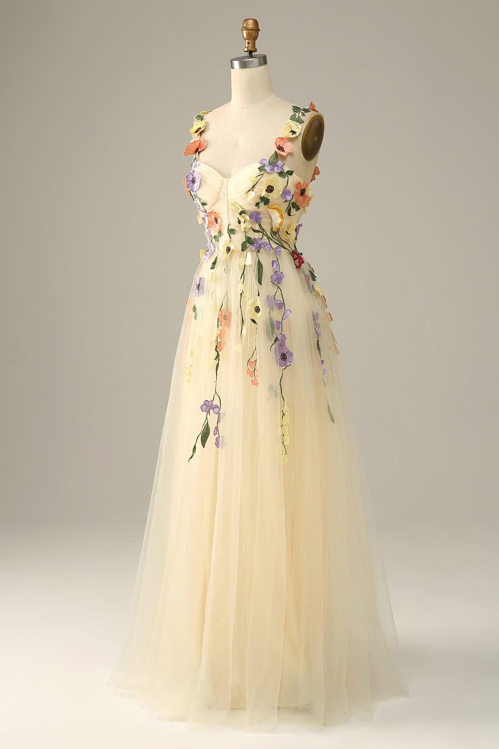 A Line Spaghetti Straps Purple Prom Dress With 3D Flowers
