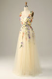 A Line Spaghetti Straps Purple Prom Dress With 3D Flowers