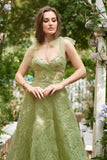 Light Green A-Line Long Prom Dress With Embroidery