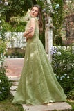 Light Green A-Line Long Prom Dress With Embroidery