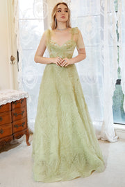 A Line Spaghetti Straps Light Green Tulle Plus Size Prom Dress