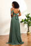 Eucalyptus Ruched Lace-Up Back Long Chiffon Bridesmaid Dress