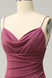Sheath Spaghetti Straps Desert Rose Bridesmaid Dress with Open Back