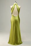 Agave Mermaid Halter Open Back Long Bridesmaid Dress