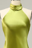 Agave Mermaid Halter Open Back Long Bridesmaid Dress