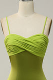 Sheath Spaghetti Straps Lemon Green Bridesmaid Dress with Silt