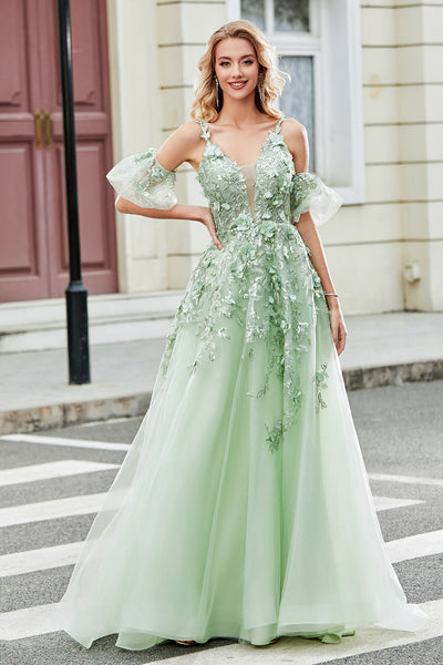 mint green formal dress with sleeves Final Sale Luxury Mint Green Crystal Embellished Evening Dress XD022 main image 1