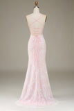 Mermaid Sparkly Pink Prom Dress with Slit