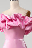 Mermaid Off the Shoulder Pink Prom Dress with Split Front
