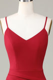 Spaghetti Straps Sleeveless Burgundy Bridesmaid Dress with Slit