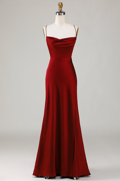 ワンピース Back Lace-Up Cotton Long Dress Wedtrend Women A Line Bridesmaid Dress with Slit Halter Lace