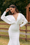 Simple Ivory Long Sleeves Mermaid Wedding Dress