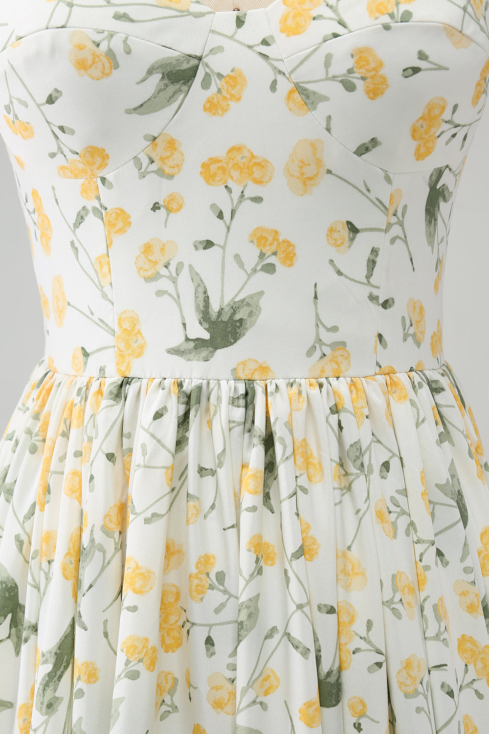 Ivory A-Line Spaghetti Straps Floral Long Prom Dress