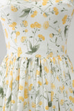 Ivory A-Line Spaghetti Straps Floral Long Prom Dress