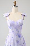 Lilac Corset Floral A-Line Long Prom Dress