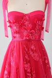 A-Line Spaghetti Straps Fuchsia Long Prom Dress with Slit