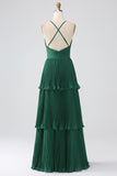 A-Line Dark Green Tiered Chiffon Bridesmaid Dress with Pleated