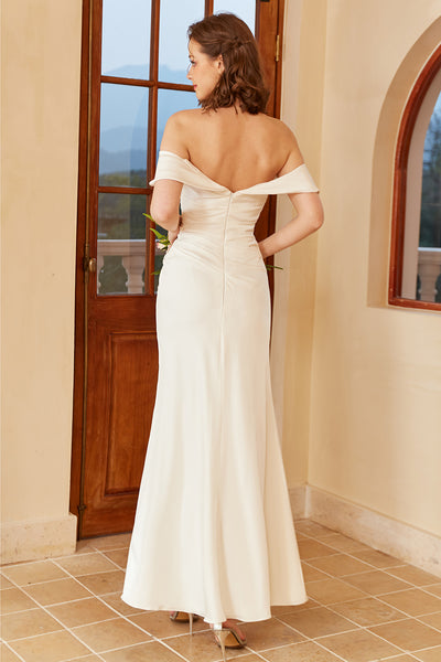 white christmas dresses Romantic Off Shoulder Drape Sleeve Surplice Bridal Gown with Sparkling Stone Belt Off White / Lace main image 1