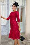 Burgundy Sheath Lace Mother of the Bride Dress