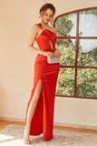 Orange One Shoulder Cut Out Long Formal Dress