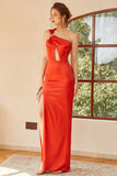 Orange One Shoulder Cut Out Long Formal Dress
