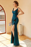 Peacock Blue Ruched Long Prom Dress