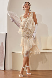 Champagne Gatsby 1920s Dress with Sequins and Fringes