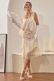 Champagne Gatsby 1920s Dress with Sequins and Fringes