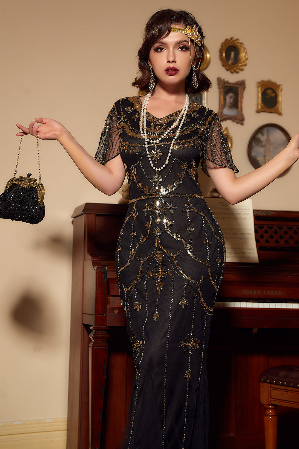 Sequins Dark Green Long 1920s Dress