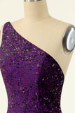Purple One Shoulder Sequins Homecoming Dress
