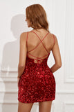 Red Sequins Tight Short Homecoming Dress