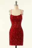 Red Sequins Tight Short Homecoming Dress