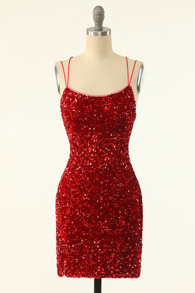 Zapaka Women Red Sequins Tight Homecoming Dress Spaghetti Straps Backless Short Prom Dress Zapaka Women Red Sequins Tight Homecoming Dress Spaghetti Straps Backless Short Prom Dress
