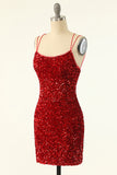 Red Sequins Tight Short Homecoming Dress