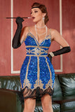 Royal Blue Sequin Short Gatsby 1920s Dress with Fringes