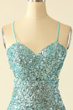 Green Open Back Sequin Glitter Homecoming Dress