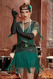 Rose Golden Bateau Neck 1920s Gatsby Dress With Fringes