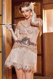 Rose Golden Bateau Neck 1920s Gatsby Dress With Fringes