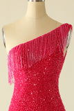 Hot Pink One Shoulder Sequin Homecoming Dress