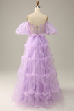 Purple Tulle Off The Shoulder Prom Dress