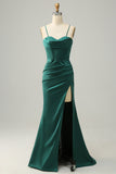 Dark Green Spaghetti Straps Mermaid Prom Dress