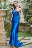 Royal Blue Halter Lace Up Backless Prom Dress