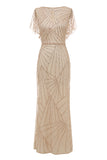 Sheath V Neck Light Khaki Formal Party Dress with Beading