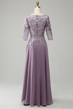 Grey Purple Chiffon Mother of the Bride Dress with Lace
