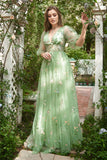 A-Line V-Neck Embroidery Lavender Long Prom Dress with Short Sleeves