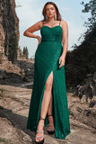 Dark Green Lace Spaghetti Straps Corset Prom Dress