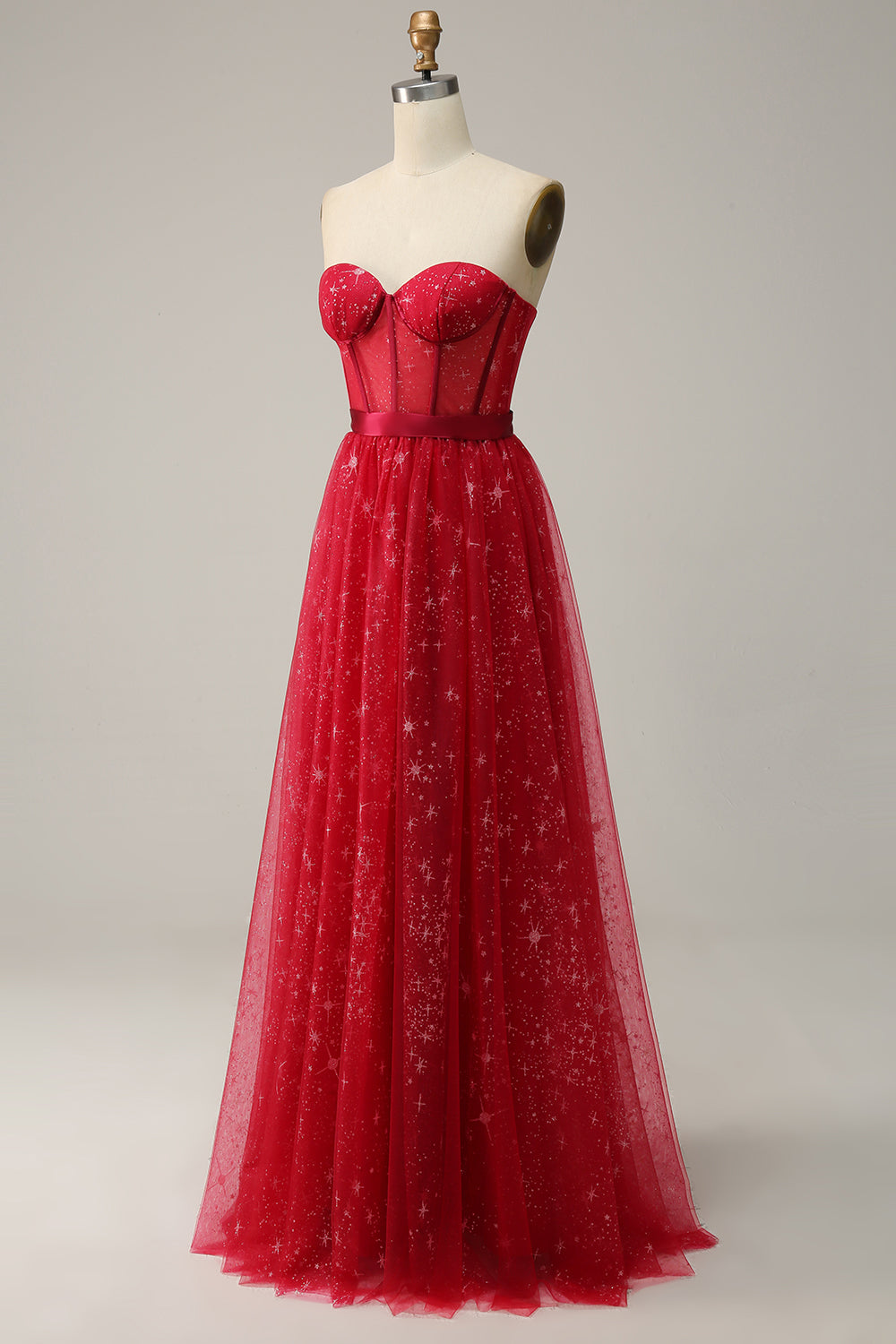 Red Strapless Tulle Corset Wedding Guest Dress