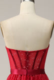 Red Strapless Tulle Corset Wedding Guest Dress