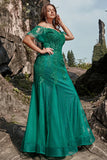 Mermaid Off the Shoulder Dark Green Plus Size Prom Dress with Appliques